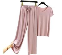 Doux et Confortable Ice Silk t - Shirt à Manches Courtes Lot de Deux Pantalons Larges Jambes, Ensemble Pyjama pour Femmes, t - Shirt Large Jambes Pantalons Larges Lot de Deux (Purple,XL)