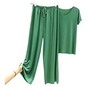 Doux et Confortable Ice Silk t - Shirt à Manches Courtes Lot de Deux Pantalons Larges Jambes, Ensemble Pyjama pour Femmes, t - Shirt Large Jambes Pantalons Larges Lot de Deux (Green,XL)