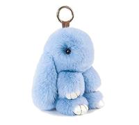 Doux Et Moelleux Lapin Porte-Clés Mignon En Peluche - Pompon En Fausse Fourrure Décoration (Bleu, 13 cm)