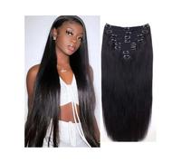 Doux Extensions de cheveux à clips noirs naturels - humains 8 pièces 25,4 66 cm Longues et droites Remy for femmes noires Long(16inches)