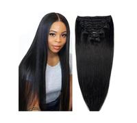 Doux Extensions de cheveux humains à clips 10 26 pouces, épaisses, soyeuses et droites, tête complète, 8 pièces, 18, noir naturel, double trame, extensions brésiliens Remy Long(14inches)
