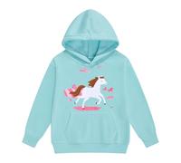 Doux Fille & Sweatshirts Hiver Chaud Dessin Animé Imprimé Blanc Pull Enfant Sweat à Capuche avec Cordon de Serrage Poche Manches Longues Style Ranch Pull Bébé Fille 62, bleu ciel, 10-11 ans