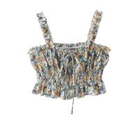 Doux imprimé Fleuri Champignon Bord Licou Cou à Lacets Camisole Femmes été Taille Haute Courte Fronde-Couleur mélangée-Taille Unique