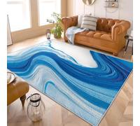Doux Tapis Chambre D'enfant Décoration 180x240 cm Antidérapant Antifouling Abstrait Art Vagues Fluide Tapis Salon Chambre à Coucher, Paillasson, Lavable, Ne Perd Pas Ses Poils, Bleu Et Blanc