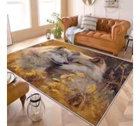 Doux Tapis Chambre D'enfant Décoration 180x240 cm Antidérapant Antifouling ForêT Animaux Loup Peinture à L'Huile Tapis Salon Chambre à Coucher, Paillasson, Lavable, Ne Perd Pas Ses Poils, Jaune