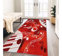 Doux Tapis de Cuisine 60 x 120 cm Moderne Abstrait Note De Musique Touche De Piano Tapis à Poils Courts Lavable Antidérapant pour Couloir Salon Chambre Cuisine Balcon Entrée Interieur, Rouge