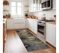 Doux Tapis de Cuisine 80 x 180 cm Moderne Luxueux Abstrait Bloc De Couleurs Imprimé Tapis à Poils Courts Lavable Antidérapant pour Couloir Salon Chambre Cuisine Balcon Entrée Interieur, Gris Doré