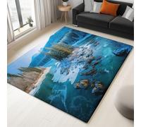 Doux Tapis de Moderne, Lavable Tapis Imprimé Rivière Arbres à Poils Courts - Paillasson Antidérapant Moquette pour Chambre Salon - Bleu 120 x 170 cm