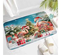 Doux Tapis extérieur Noël Flamingo Hiver Ferme Oiseaux tropicaux Balles de Noël colorées Pinier Sman Sflake Tapis de Sol Tapis de Porte 40×60cm pour Chambre,Entrée,Baignoire