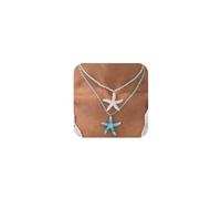 Douxsu Lot de 2 colliers bohème en forme d'étoile de mer blanche et bleue pour femme, délicat pendentif étoile de mer hawaïen, collier de chaîne de perles Y2K pour la plage, l'océan, la plage, One