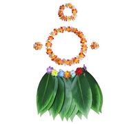 douyif Jupe Tahitienne 5Pcs Jupe Hula Hawaienne Avec Collier De Fleurs Hawaienne Hula Hawaïen Jupe Hawaienne Costumes Hula pour Carnaval Pâques Party Fête Plage Fête Dété Soirées Dansantes 38cm