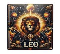 Douze constellations Majestic Leo Fire Element Zodiaque Panneau en fer blanc Décoration vintage Astrologie, Soleil, Étoiles, Lion Cosmique, Décoration murale pour la maison et le bureau, cadeau unique