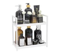 Douzi Étagère de rangement à 2 niveaux pour salle de bain, maquillage et articles de toilette pour chambre à coucher, cuisine et évier, organiseur de cosmétiques, blanc