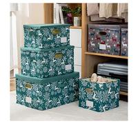 DOUZIO Boîtes De Rangement pour Vêtements Élément De Noël Sacs à Vêtements avec Couvercle Organisateur De Garde-Robe Sacs De Rangement en Lin pour Articles Ménagers(Size:50×40×30cm,Color:Vert Noël)