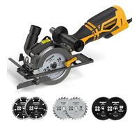 DOVAMAN Mini Scie Circulaire, 710W 115mm w/Laser, 3500RPM, Poignée Auxiliaire, Profondeur de Coupe de 43mm (90°), 29mm (45°), 6 Lames, pour le Bois, Métal Souple, Plastique, Carrelage - MCS01A