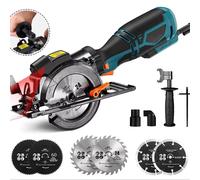 DOVAMAN Mini scie circulaire avec laser, 710 W, 3500 tr/min, poignée auxiliaire, 45 ° Coupe biseautée, profondeur de coupe 29 à 43 mm, 6 lames Gris