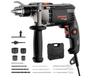 DOVAMAN Perceuse à Percussion 850W avec Mandrin Métallique 13mm - Perceuse Électrique avec Fil à Vitesse Variable 0-3000 tr/min - Pour Béton, Métal, Bois - Livrée avec Forets et Mallette