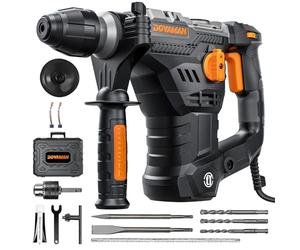 DOVAMAN RH15A Marteau Perforateur SDS-Plus 1500W, 7 Joules, 4 Fonctions, 900 tr/min, 4350 cps/min, Anti-Vibration, Embrayage de Sécurité, avec Forets & Burins, pour Béton et Maçonnerie, avec Coffret