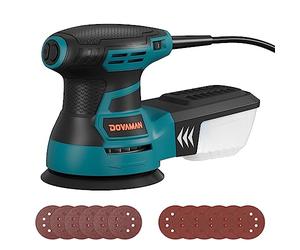 DOVAMAN ROS01A Ponceuse Orbitale, 350W Ponceuse Excentrique, 6 Vitesses, 13000 tr/min, Papier Abrasif 12 Pièces, Patin de Ponçage 125mm, Collecteur de Poussière, pour Surfaces en Bois et Acier -Orange