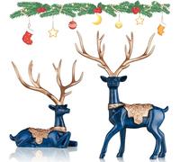 DOVDOV Lot de 2 Figurines de cerf de Noël - Bleu - Décoration de Noël - Petit Renne - Décoration de Noël pour la Maison, Le Bureau, la Chambre - Table Basse - Entrée - Centre de Table
