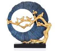 DOVDOV Sculpture d'oiseau dorée, décoration élégante en Or et Bleu, idéale comme Accessoire de Maison pour Les étagères, Les Bureaux, Les Tables d'appoint, Les armoires TV ou l'entrée.