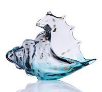 DOVDOV Statue de Conque en Verre Soufflé à la Main, Figurine d'Art en Verre Bleu, Décoration d'Intérieur Côtière Avec Coquillages pour Meuble TV et Bibliothèque