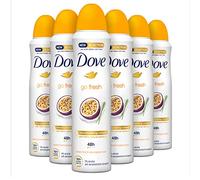 Dove Déodorant anti-transpirant Go Fresh Fruit de la Passion & Citronnelle en spray, offre jusqu'à 48 heures de protection contre la sueur, hydrate la peau - 6 x 150 ml - Pack Avantage