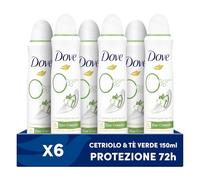 Dove Déodorant Spray Advanced Care 0 % Go Fresh Concombre, sans alcool et sels d'aluminium, formule hydratante et délicate, peau sèche jusqu'à 48 heures, déodorant homme et femme, 6 pièces de 150 ml