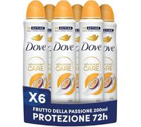 Dove Déodorant Spray Advanced Care Go Fresh Passion Fruit, avec formule hydratante et délicate sur la peau, sans alcool, peau sèche jusqu'à 72 heures, déodorant homme et femme, 6 pièces de 200 ml