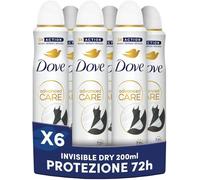 Dove Déodorant Spray Advanced Care Invisible Dry, avec formule hydratante et délicate sur la peau, formule anti-tache, peau sèche jusqu'à 72 heures, déodorant homme et femme, 6 pièces de 200 ml