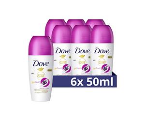 Dove Go Fresh Deodorante Roll On, parfum baie d'açai et nénuphar, 50ml - Lot de 6