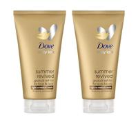 Dove Lotion Autobronzante Visage & Corps Summer Revived, Pour Peaux Claires et Moyennes, Bronzage Progressif, Finition Naturelle, Peau Lumineuse, Hydratation 72H, Avec Extrait d'Aloe Vera, 2x 75ml