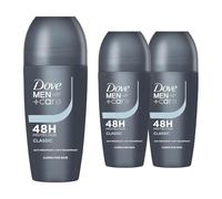 Dove Men+Care Lot de 3 déodorants roll-on Classic 48 heures de protection contre la transpiration et les odeurs avec parfum frais et propre de longue durée, format voyage, 50 ml