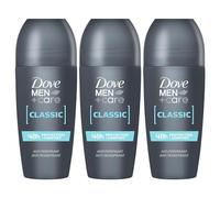 Dove Men+Care Lot de 3 déodorants roll-on Classic 48 heures de protection contre la transpiration et les odeurs avec parfum frais et propre de longue durée, format voyage, 50 ml