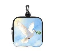 Dove - Petite pochette de rangement étanche en néoprène avec fermeture éclair - Motif branche d'olivier - Pour écouteurs, porte-clés