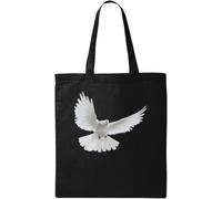 Dove Sac fourre-tout en coton écologique naturel avec ailes écartées de pigeon blanc Noir, Noir , Taille unique