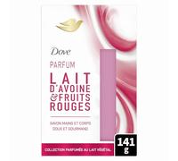 Dove Savon Mains & Corps - Parfum Lait d'Avoine & Fruits rouges façon crème brûlée - 0% Suflate* - pH Neutre - Testé dermatologiquement - 1x141g