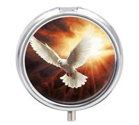 Dove Sun Art - Pilulier rond à 3 compartiments avec miroir - Petit pilulier de voyage - Joli organisateur de vitamines - Portable - Pour le quotidien - Pour poche et sac à main