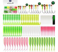 Dovesun 110Pcs Kit de Leurres Souples de Pêche avec Tete Plombee, Plastique Souple vers Leurres 80Pcs 0.8 1.75 3g Têtes Plombées 30Pcs Kit de Lumineux Leurres