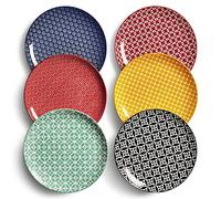 DOWAN 8,5" Assiettes à dîner en Céramique, Ensemble d'Assiettes à Salade en Porcelaine, Bols de Service Colorés pour Thanksgiving et Noël | Lot de 6
