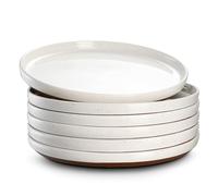 DOWAN Assiettes à Dessert en Grès, 21cm Assiette en Céramique, 6 pièces Assiette à Service en porcelaine, Assiette Plate pour Petit déjeuner Salade, Pâtes- Blanc Vanille