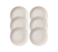 DOWAN Assiettes à Dîner, Φ26.7cm Assiettes à Salade en céramique, Assiettes Plates avec Relief pour la Cuisine, Pâtes, Steaks, Sushis, Passer au micro-ondes & four | Vintage Blanc