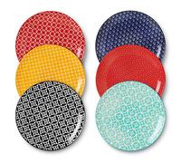 DOWAN Assiettes à Dîner Lot de 6, Φ 25.4 cm Assiettes à Salade, Plats de Service en Céramique pour Fête, Durable et Grande, Couleurs Vives | Noël