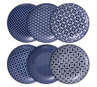 DOWAN Assiettes à salade en porcelaine - 21,6 cm - Bleu vintage - Assiettes à dessert en céramique pour gâteaux, apéritifs, collations - Passe au micro-ondes et au lave-vaisselle - Cadeaux