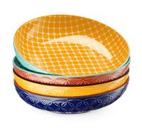 DOWAN Assiettes creuses 4 pièces Ø 21,6 cm Plats à pâtes ronds en porcelaine pour pâtes Soupe Salade Plats colorés en céramique