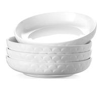 DOWAN Assiettes Creuses, 4 X 1600ml Assiettes Plate à Pâtes en Porcelaine, Bols de Service Grande à Dîner pour Pâtes/Soupe/Salade/Dessert/Fruit/Gâteau, Passe au Micro-ondes et Au Lave-vaisselle-25cm