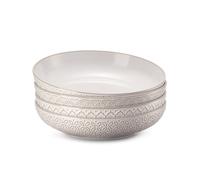 DOWAN Assiettes Creuses Profondes, 1660ml Grands Bols à Pâtes, Φ25.2cm Large et Profond Saladier pour la Cuisine, Assiette de Service en Grès pour Fruit, Steak, Ragoût | Lot de 4, Blanc Vintage