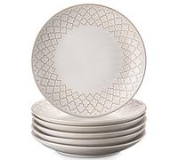 DOWAN Assiettes de Salade et Dessert en Grès, aux럴ries dès 22cm,plt de Service pour l'Apéritif, le Petit-déjeuner ou les Sushis: Résistant aux Micros Mobiles, Blanc Vintage | Lot 6