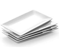 DOWAN Assiettes Longues, Assiette Porcelaine Rectangulaire Blanche, Service Vaisselle pour Viande, Apéritifs, Dessert, Nourriture, Fête, 30,5 X 15,2 cm, Assiette Rectangulaire Lot de 4