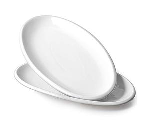 DOWAN Assiettes Plates 35,6 cm, Lot de 2 Grand Plateau de Service en Porcelaine Blanche pour Apéritif, Collation, Dessert, Sushi, Salade, Pâtes, Poisson, Lave-vaisselle et Micro-ondes